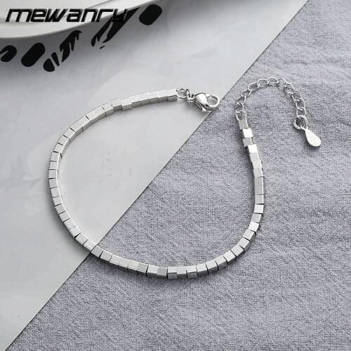 Mewanry 925 Sterling Silver Geometric Square Bracelet for Women Summer New Simple Trendy Temperament Party Jewelry Gifts