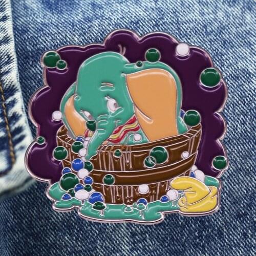 Cute Little Flying Elephant Bath Brooch Color Bath Bubble Badge Denim Jacket Backpack Pin Decoration Children Fashion Gifts