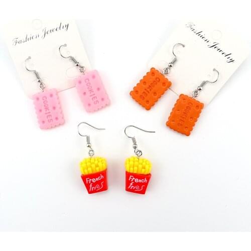 Fashion Mini French fries Cake Cookies Food Drop Earrings For Women Flatback Resin Earrings Jewelry Party Gifts And Children
