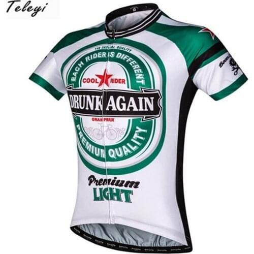 Cycling Jersey Teleyi Men Short Sleeve Bike Jersey Outdoor Racing Drunk Again Beer Cycling Clothing Wear Quick Dry