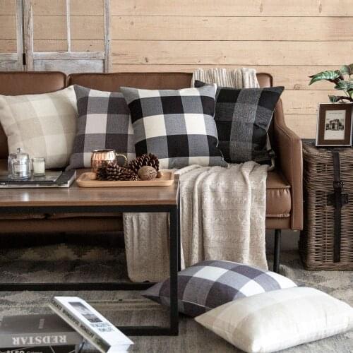 Pack of 2 Cushion Cover Buffalo Check Plaid Throw Pillow Covers Farmhouse Square Throw Pillow Cases for Home Decor Pillow Case
