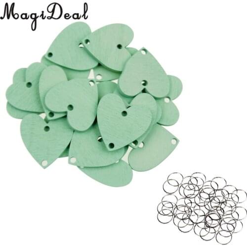 Pack of 50 Love Heart Wooden Circle Disc Wood Slices with Holes MDF DIY Craft for Wedding Baby Shower Decor