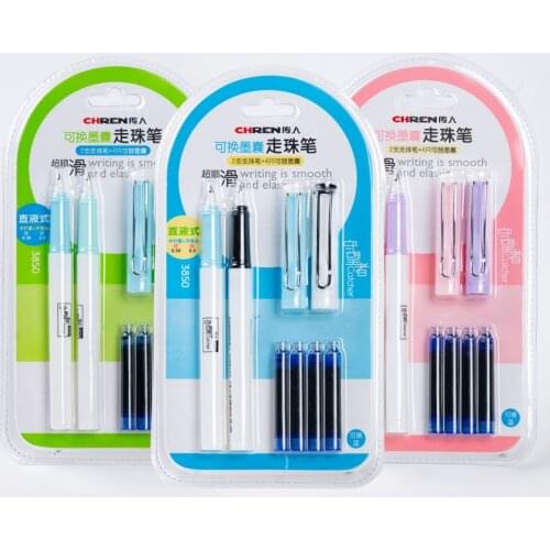2Pcs ballpoint pens Set with Erasable Blue Ink sac Straight liquid Rollerball pen for School Stationery Cute 2020 New