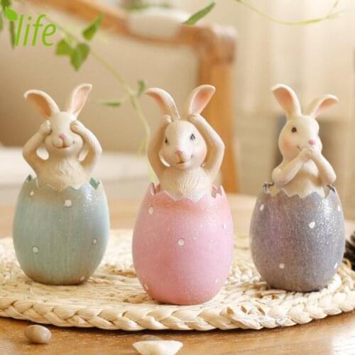 Don't Rabbits With Egg Lovely Easter Bunny Festival Gift Home Decoration Rabbit Figurines Artware 1 Piece Free Shipping