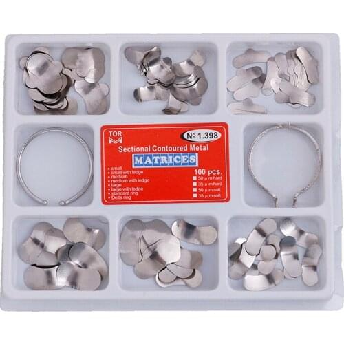 New 100Pcs Dental Matrix Sectional Contoured Metal Matrices No.1.398 + 2 Rings