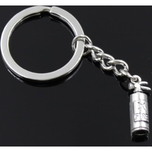 New Fashion Men 30mm Keychain DIY Metal Holder Chain Vintage Fire Extinguisher Fireman 23x6x6mm Silver Color Pendant Gift