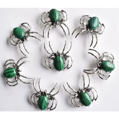 Fashion good quality malachite stone spider shape necklace brooch pendant for jewelry exquisite gift 8pcs/lot wholesale free