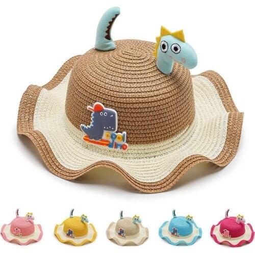 Baby Bucket Hat Spring Summer Fishing Outdoor Cap Cartoon Dinosaur Baby Girl Boy Fisherman Hat Kids Children Straw Sun Caps
