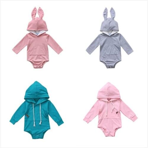 Newborn Infant Baby Boy Girl Long Sleeve Pocket Hoodies 3D Rabbit Ear Romper Jumpsuit Clothes Baby Clothing