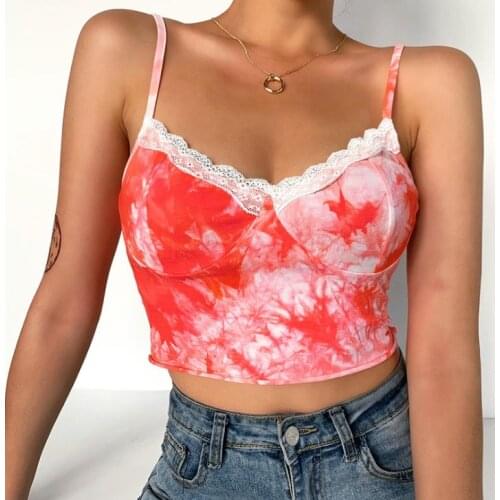 Sexy Tie dye Camis Top Women Party Club Streetwear Spagehtti Strap Elastic Slim Crop Tops Summer Fancy Ladies Sling Camisoles