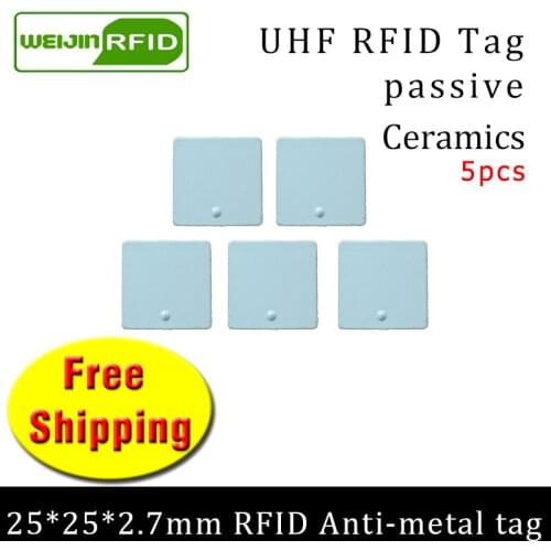 UHF RFID metal tag 915mhz 868mhz Alien Higgs3 EPC 5pcs free shipping 25*25*2.7mm small square Ceramics smart passive RFID tags