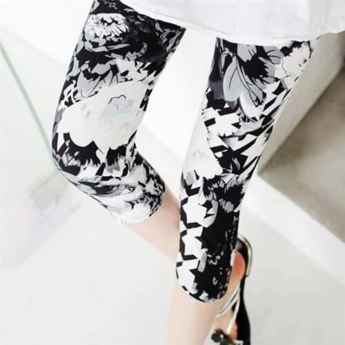 VIIANLES Women Fashion Flower Printed Skinny Leggings Pants Fitness Leggins White Running Capris Gym Girl