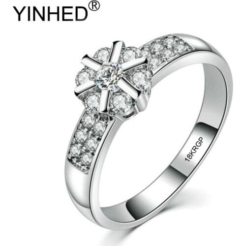 YINHED Real White Gold Ring With 18KRGP Stamp Gold Filled Rings 5A CZ Zircon Rings for Women Wedding Engagement Jewelry ZYR529