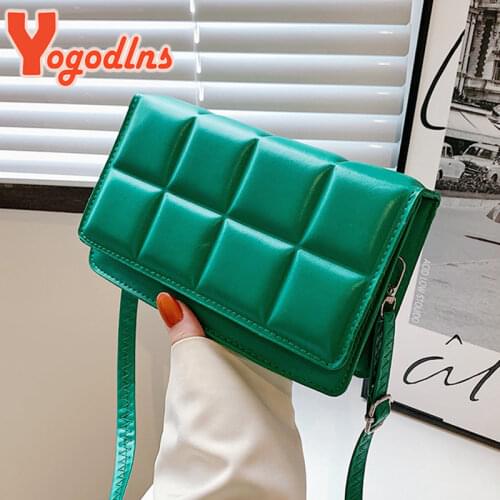 Yogodlns Simple Shoulder Bag Women PU leather Plaid Crossbody Bag Designer Small Square Bag Solid Color Messenger Bag Handbag