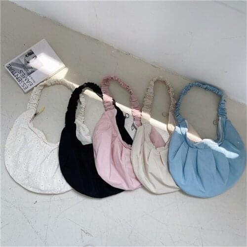 Women Shoulder Tote Bag Lotus Leaf Folds Handbags Large Capacity Soft Shopping Bags Sweet Underarm Female Messenger Bag