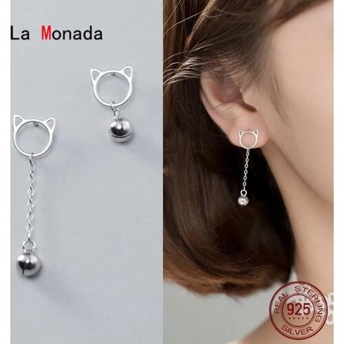 La Monada Small Silver Earrings For Women Asymmetrical Cat 925 Sterling Silver Earrings Woman Stud Female Long Ear Piercing