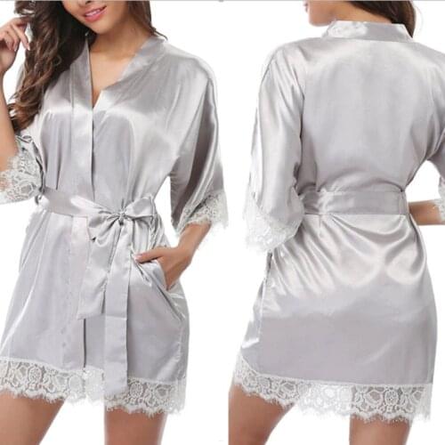 Women Ice Silk Sleep Tops Wedding Party Kimono Robes Nightgown Sleepwear Bathrob Plus Size Lace Patchwork Robe Sexy Lingerie