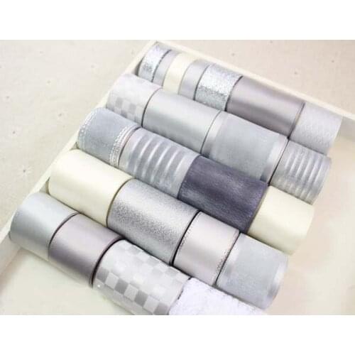 ZY DIY Fashion Grey Ribbon Mixed 23 styles satin hairbow Variety Printing Crochet Lace Checked Polka Dot Flower DIY decorative