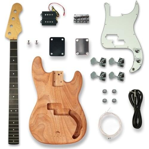 1 set New DIY bass Guitar Mahogany Body Unfinished bass Guitar Kit all hardware