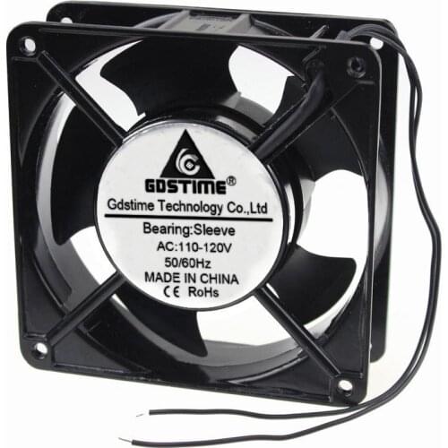 1 pcs Gdstime AC Fan 110V 120V 120mm 120x120x38mm AC Cooler Metal Exhaust Cooling Fan 12cm 2 Wires Without Connector