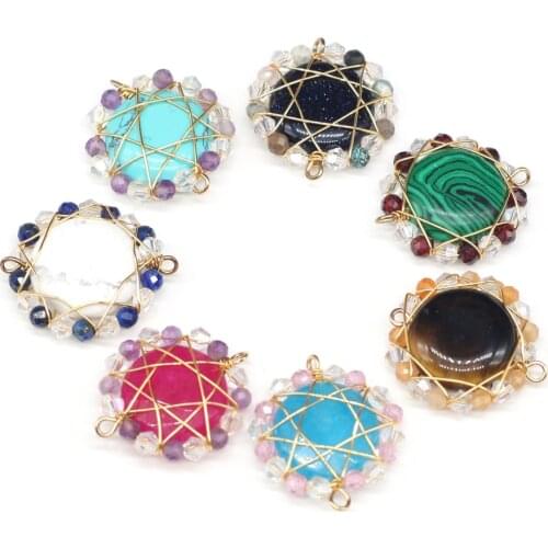 1pcs Round Natural Stone Charms Pendant Double Hole Connectors for Women Necklace Bracelet Jewelry Accessories Size 15x20mm