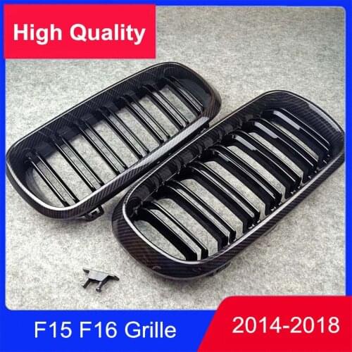 2 Pcs L & R New Style Car Racing Grille Kidney Grill For B M W X5 X6 F15 F16 2014-2018 Glossy Black Dual Line Front Bumper Grill