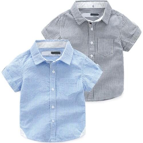 2019 Summer New Enfant Boys stripe Shirts Cotton Children Clothes Short Sleeve Fashion Kids Boy Lapel Cardiga Shirt 2-8y