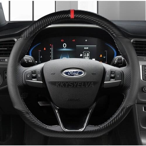 38CM Car Carbon Fiber Leather Car Steering Wheel Cover Anti-slip for Ford Focus 2 3 MK1 MK2 MK3 Auto Interior Accessories