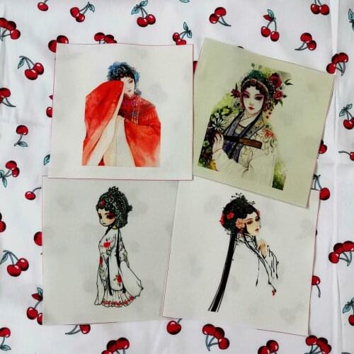 Chinese opera Girls DIY Sewing Quilting Patchwork Decor Cloth Placemat/Purse/Bags Painting Girl Hand Dyed cotton canvas Fabric
