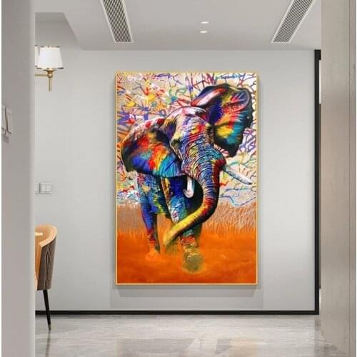 Abstract Colorful Elephant Canvas Painting Animals Graffiti Art Posters and Prints Wall Art Pictures for Living Room Home Decor