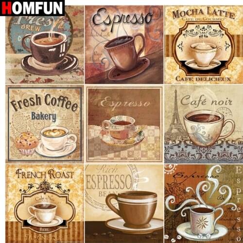 HOMFUN Full Square/Round Drill 5D DIY Diamond Painting "Coffee cup text" 3D Embroidery Cross Stitch 5D Home Decor Gift