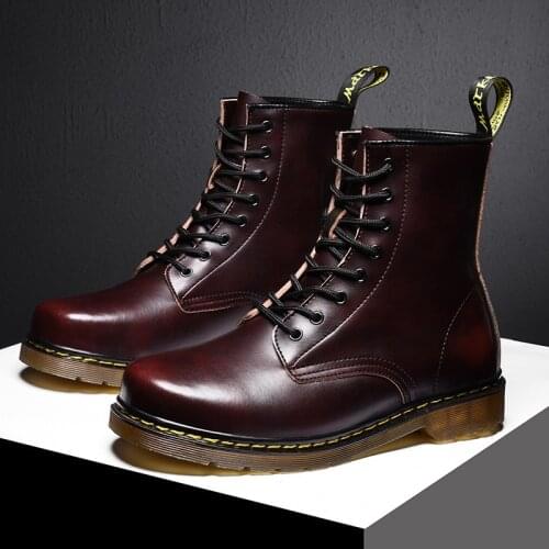 Large size 48 couple Martin boots medium tube British cattle split skin scrub Plush Snow Boots