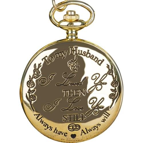 "To My Husband"Lettering Quartz Pocket Watches Vintage FOB Chain Pocket Watch Best Gifts for Lover Husband Fob Watch