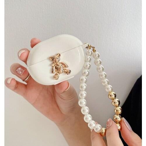 Cartoon Gold bear Chain Bracelet Cover for huawei freebuds 4 4i 3 PRO Earphone Case Soft Protect Accessories cover freebuds 4i