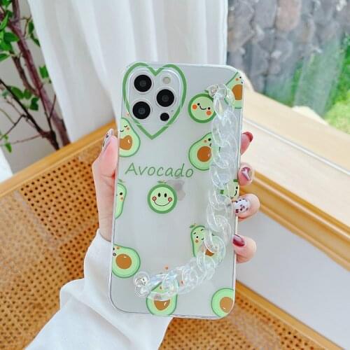 Sumkeymi Wrist Strap Phone Case For iphone 12 11 7 8 Plus mini Pro Max X XS XR Transparent Avocado Peach Soft TPU Silicone Cover