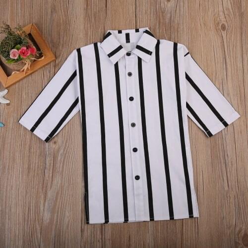 Kids Girls Black White Stripes Dress Long Sleeve Shirt Casual Princess Dresses 1-6Y