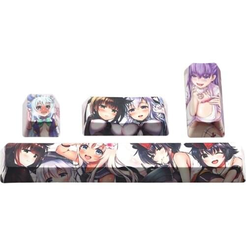 4Pcs Japanese Anime PBT Space Keycaps Ahegao 6.25U ESC Spacebar Keyboard