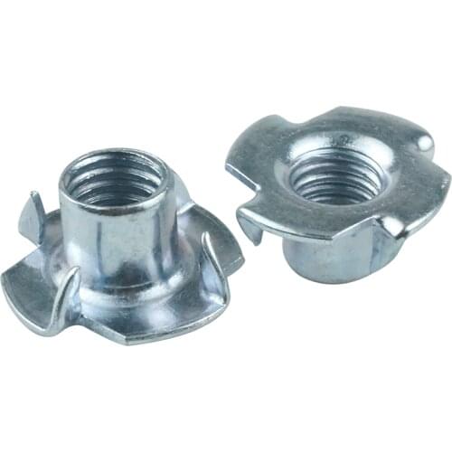 LUHUICHANG 20pcs M4 M5 M6 M8 M10 M12 Zinc Plated Four Claws Nut Speaker Nut T-nut Blind Pronged Inser Tee Nut Furniture Hardware