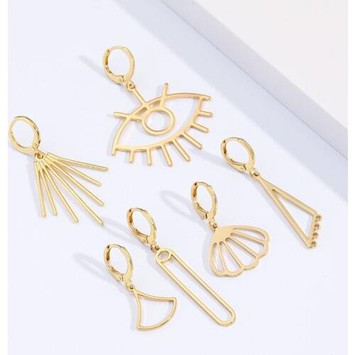Minimalist Hoop Earrings for Women Korean Simple Fashion Drop Earrings Triangle Ellipse Dangle Pendant Fashion Jewelry Copper