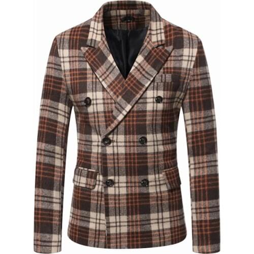 Mens Jackets High Quality Wool Blends Blazer Slim Fit Casual Blazers New Autumn/Winter Double Bbreasted Plaid Suit Jackets 3XL