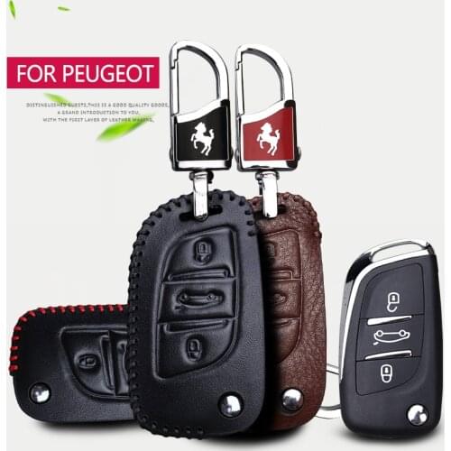 Real Leather Car Key Case Cover For Peugeot 5008 206 207 508 2008 308 301 407 508 107 106 3008 Rcz Partner Key Shell Accessories