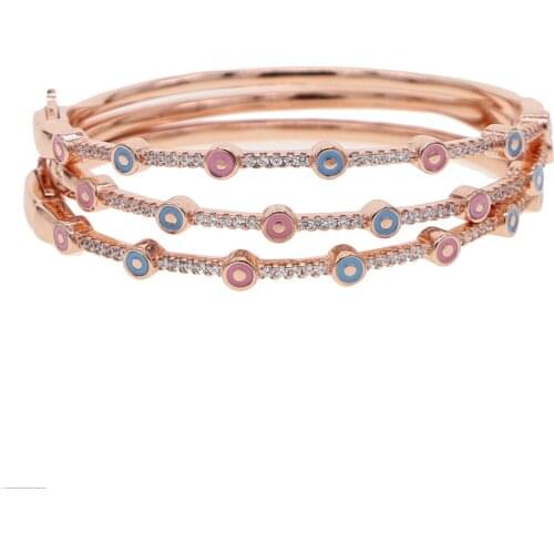 New rainbow enamel round eyes bracelets|&bangle rose gold filled chic delicate colorful open buckle bangles Christmas 56-58mm