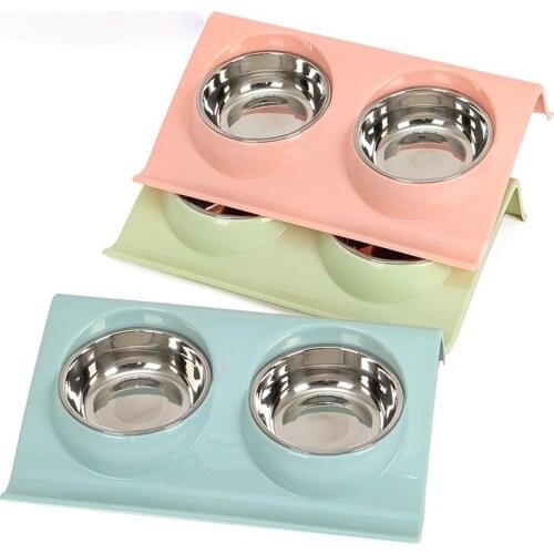 Stainless steel pet bowl Slope plastic non-slip pet dog bowl Splash-proof cat feeder cat bowl food bowl