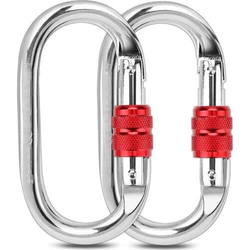 25KN Professional Climbing Carabiner Screw Locking Gate Carabiner Heavy Duty O-shape Steel Hammock Buckle Climbing Accessories