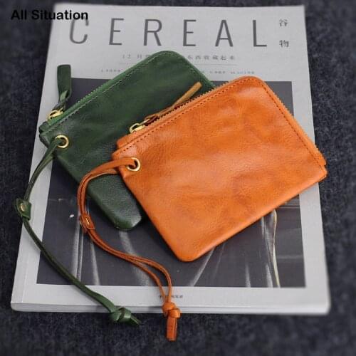 Luxury Zipper Short Wallet Men Wrinkled Cowhide Leather Top End Women Retro Coin Purses Credit Card Pouch Male Clutch Bag