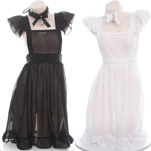 Black White Mesh French Maid Sexy Aprons Dress Women Wife Lolia Cosplay Bedroom Kitchen Uniform Apron Bar Nightclub Outfit Bib