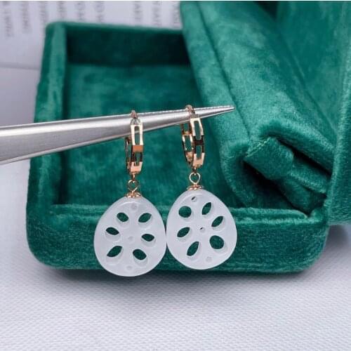 SHILOVEM 18k yellow gold real Natural white Jasper drop earrings classic fine Jewelry women wedding gift 12*14mm mmyme12145568hb