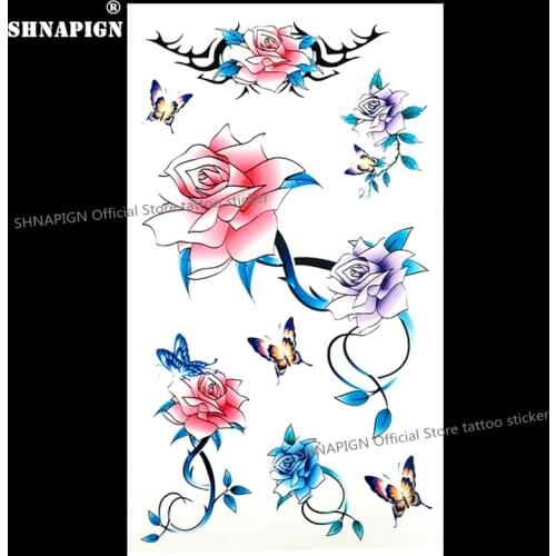 SHNAPIGN Sexy Rose Bouquet Temporary Tattoo Body Art Arm Flash Tattoo Stickers 17*10cm Waterproof Fake Henna Painless Sticker