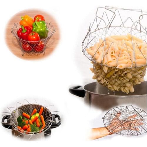 1pcs Foldable Steam Rinse Strain Fry French Chef Basket Magic Basket Mesh Basket Strainer Net Kitchen Cooking Tool Drop Shipping