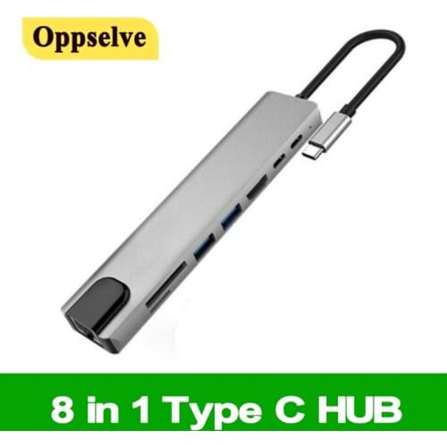 8 in 1 Type-C USB Hub Adapter to RJ45 HDMI-compatible Adapter TF Card Reader For Macbook Pro/Air Surface iPad PC Laptop Computer